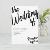 Modern Bold Script Black & White Wedding Kaart (Staand voorkant)