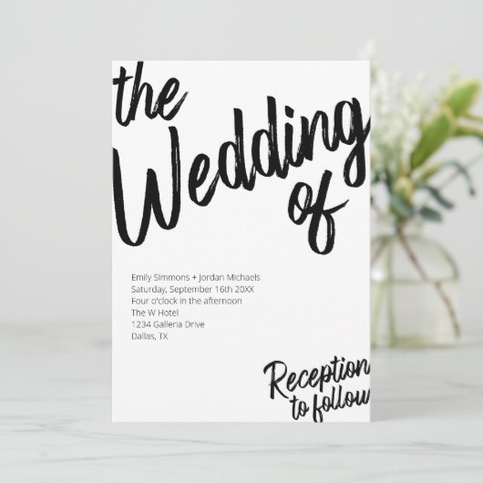 Modern Bold Script Black & White Wedding Kaart (Staand voorkant)