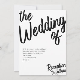 Modern Bold Script Black & White Wedding Kaart