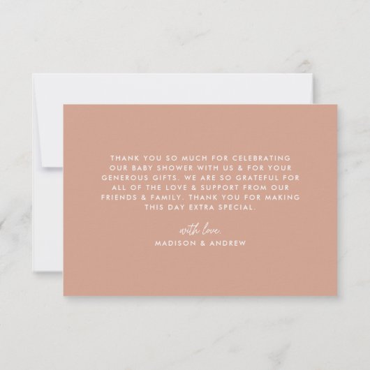 Modern Bold Script Blush Terracotta Baby shower Bedankkaart (Achterkant)