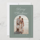 Modern Bold Script Boog Foto Olijfgroen Feestdagenkaart (Voorkant)