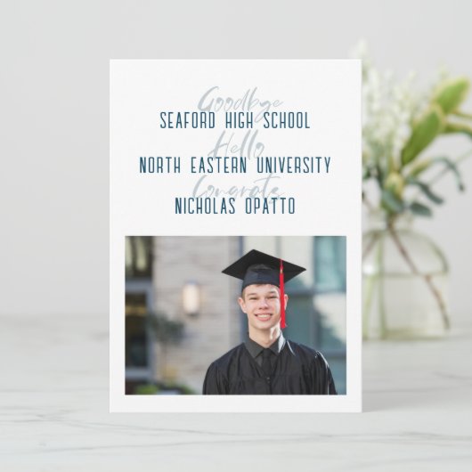 Modern Bold Script Boy High School Afstuderen Aankondiging (Staand voorkant)