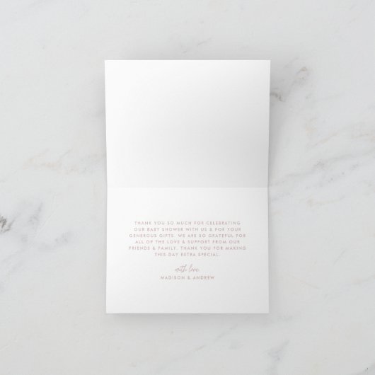 Modern Bold Script Dusty Roos Baby shower Bedankkaart (Binnen)