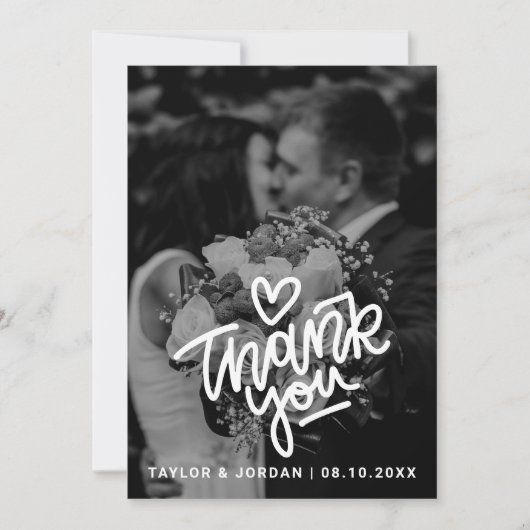 Modern Bold Script Heart Photo Wedding  Bedankkaart (Voorkant)
