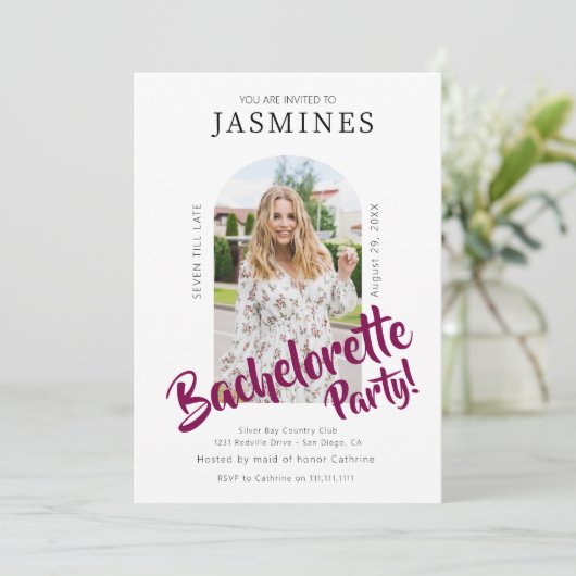 modern bold script  photo bachelorette Invitation  Kaart (Staand voorkant)