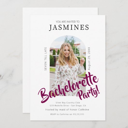 modern bold script  photo bachelorette Invitation  Kaart (Voorkant / Achterkant)
