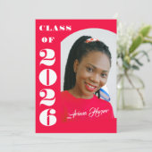 Modern Bold Script Pink Graduation Announcement Kaart (Staand voorkant)