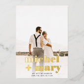 Modern bold script save the date wedding photo folie uitnodiging (Voorkant)