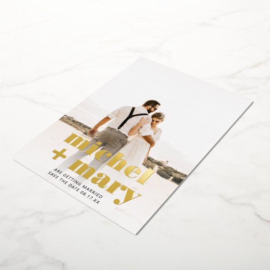 Modern bold script save the date wedding photo folie uitnodiging (Gedraaid)