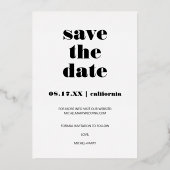 Modern bold script save the date wedding photo folie uitnodiging (Achterkant)
