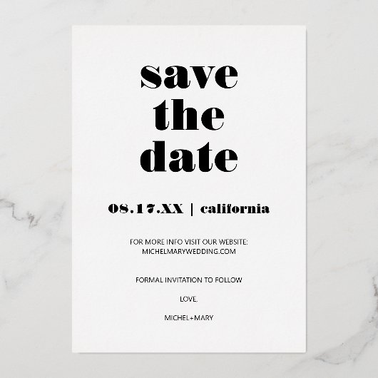 Modern bold script save the date wedding photo folie uitnodiging (Achterkant)
