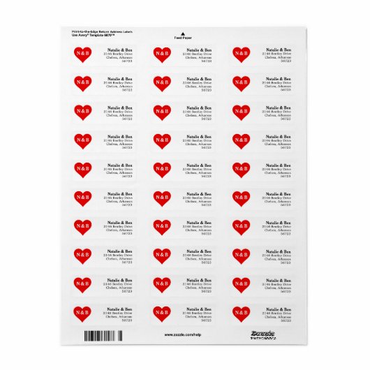 Modern Bold Single Heart Shape Initials Etiket (Full Sheet)