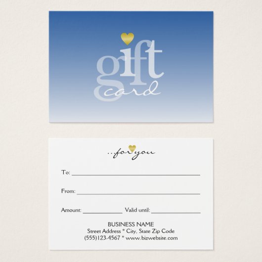 Modern Bold Sky Blue Ombre Gold Heart Visitekaartje (Voorkant /achterkant)