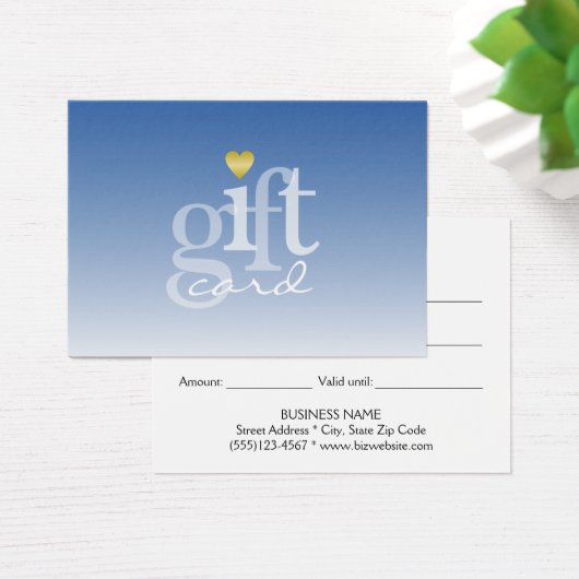 Modern Bold Sky Blue Ombre Gold Heart Visitekaartje (Bureau)