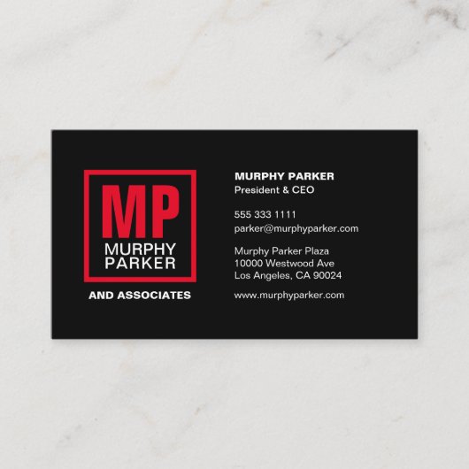 Modern Bold Square Monogram Logo Zwart Rood Visitekaartje (Voorkant)