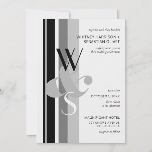 Modern Bold Stripe Monogram Ampersand Wedding Kaart (Voorkant)
