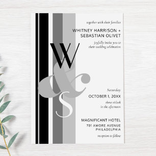 Modern Bold Stripe Monogram Ampersand Wedding Kaart