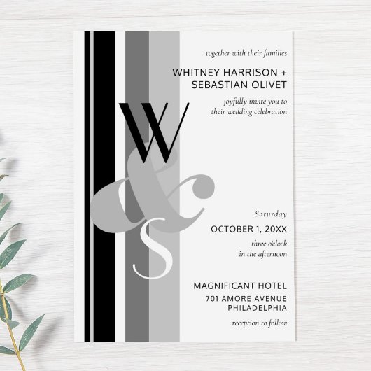 Modern Bold Stripe Monogram Ampersand Wedding Kaart