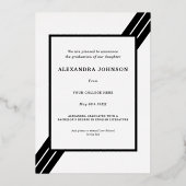 Modern Bold Stripes Afstudeerder Foto Zwart en Gou Folie Uitnodiging (Achterkant)