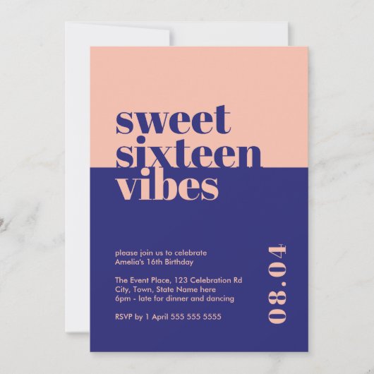 Modern Bold Sweet Zestien Vibes Roze Verjaardag Kaart (Voorkant)