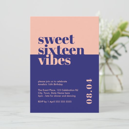 Modern Bold Sweet Zestien Vibes Roze Verjaardag Kaart (Staand voorkant)