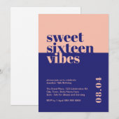 Modern Bold Sweet Zestien Vibes Roze Verjaardag Kaart (Voorkant / Achterkant)