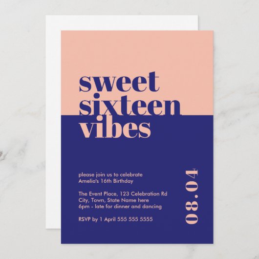 Modern Bold Sweet Zestien Vibes Roze Verjaardag Kaart (Voorkant / Achterkant)
