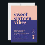 Modern Bold Sweet Zestien Vibes Roze Verjaardag Kaart<br><div class="desc">Vier de 16e verjaardag van je dochter of geliefde in stijl met onze 'Sweet Sixteen Vibes' Pink Birthday Invitation! Deze moderne en gedurfde uitnodiging is de perfecte manier om de toon te zetten voor een onvergetelijk lief zestienfeest. Ontworpen met levendige blauwe en perziktinten en opvallende, hedendaagse lettertypen, straalt deze uitnodiging...</div>
