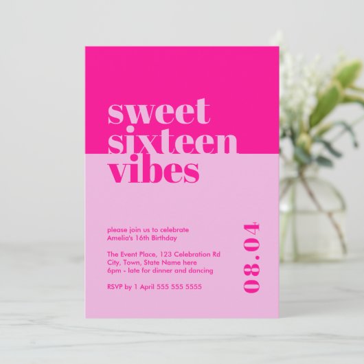 Modern Bold Sweet Zestien Vibes Roze Verjaardag Kaart (Staand voorkant)