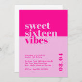 Modern Bold Sweet Zestien Vibes Roze Verjaardag Kaart (Voorkant / Achterkant)