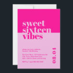 Modern Bold Sweet Zestien Vibes Roze Verjaardag Kaart<br><div class="desc">Vier de 16e verjaardag van je dochter of geliefde in stijl met onze 'Sweet Sixteen Vibes' Pink Birthday Invitation! Deze moderne en gedurfde uitnodiging is de perfecte manier om de toon te zetten voor een onvergetelijk lief zestienfeest. Ontworpen met levendige roze tinten en opvallende, hedendaagse lettertypen, straalt deze uitnodiging jeugdige...</div>