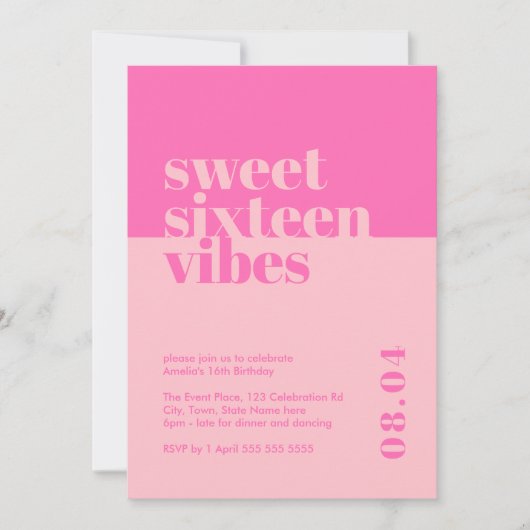 Modern Bold Sweet Zestien Vibes Roze Verjaardag Kaart (Voorkant)