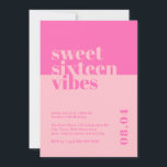 Modern Bold Sweet Zestien Vibes Roze Verjaardag Kaart<br><div class="desc">Vier de 16e verjaardag van je dochter of geliefde in stijl met onze 'Sweet Sixteen Vibes' Pink Birthday Invitation! Deze moderne en gedurfde uitnodiging is de perfecte manier om de toon te zetten voor een onvergetelijk lief zestienfeest. Ontworpen met levendige roze tinten en opvallende, hedendaagse lettertypen, straalt deze uitnodiging jeugdige...</div>