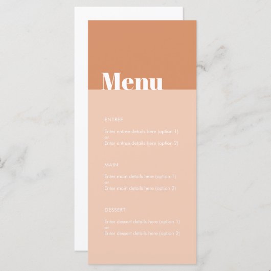 Modern Bold Tan & Blush Desert Boho Wedding Menu (Voorkant / Achterkant)