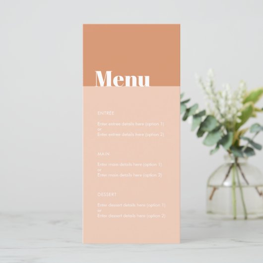 Modern Bold Tan & Blush Desert Boho Wedding Menu (Staand voorkant)