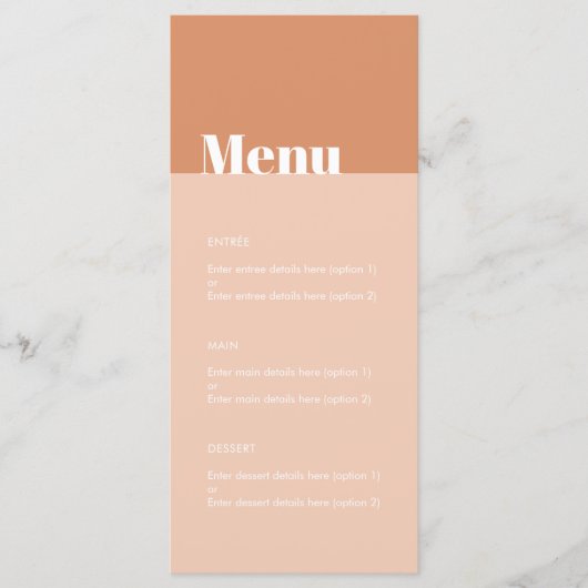 Modern Bold Tan & Blush Desert Boho Wedding Menu (Voorkant)