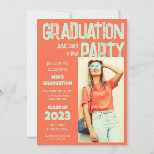 Modern Bold Terracotta Aqua Foto 2023 Afstuderen Kaart (Voorkant)