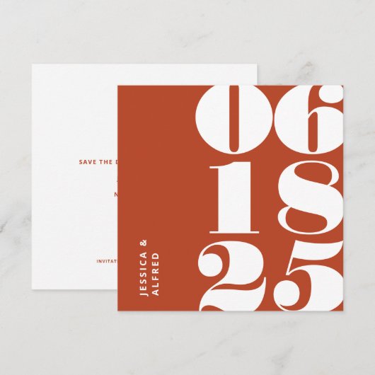 Modern Bold Terracotta Big Date Wedding Save The Date (Voorkant / Achterkant)