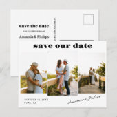 Modern Bold Text 3 Photos Wedding Save the Date Aankondigingskaart (Voorkant / Achterkant)