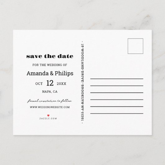 Modern Bold Text 3 Photos Wedding Save the Date Aankondigingskaart (Achterkant)