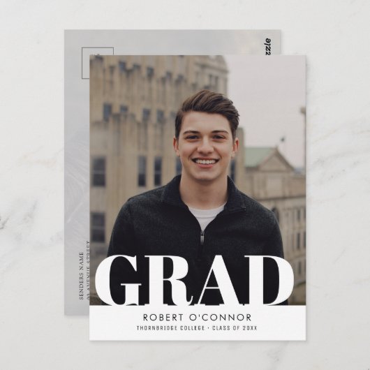 Modern Bold typografie afstudeerfeest uitnodiging (Voorkant / Achterkant)