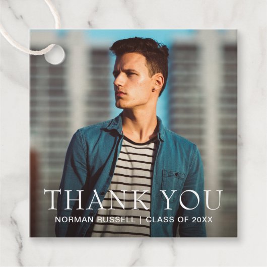 Modern Bold Typografie Foto Afstuderen Bedankt Bedankjes Labels (Voorkant)