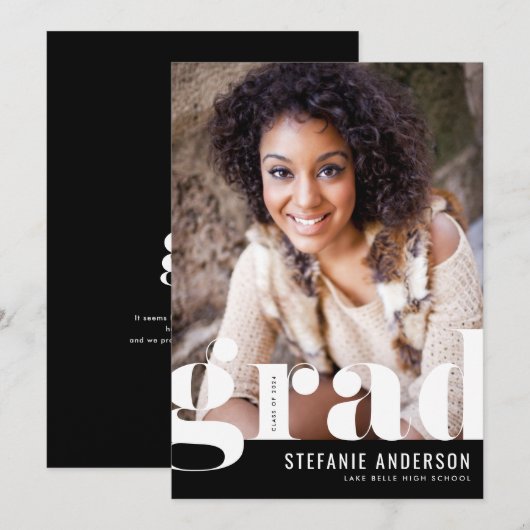 Modern Bold Typografie Zwart Foto Afstuderen Aankondiging (Voorkant / Achterkant)