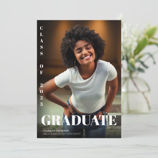 Modern Bold Typography Black and White Afstuderen Aankondiging (Staand voorkant)