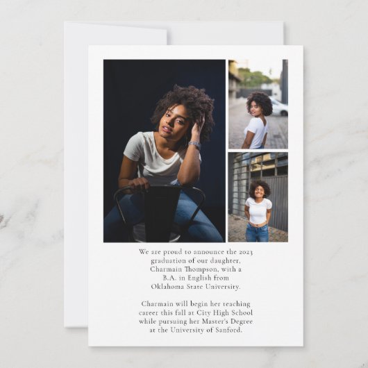 Modern Bold Typography Black and White Afstuderen Aankondiging (Achterkant)