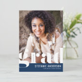 Modern Bold Typography Blue Photo Afstuderen Aankondiging (Staand voorkant)