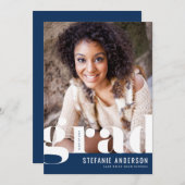 Modern Bold Typography Blue Photo Afstuderen Aankondiging (Voorkant / Achterkant)