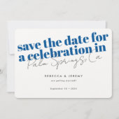 Modern Bold Typography Blue Wedding Save The Date (Voorkant)