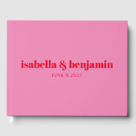 Modern Bold Typography Bright Pink and Red Wedding Gastenboek
