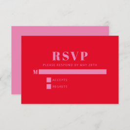 Modern Bold Typography Bright Pink and Red Wedding RSVP Kaartje
